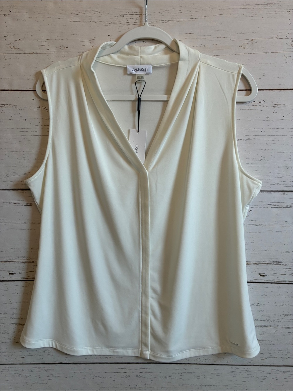 Calvin Klein Ivory/Cream Sleeveless V-Neck Pullover Top, sz XL, NWT